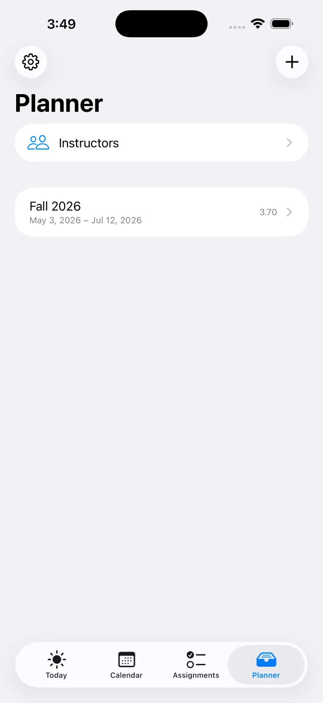 Coursepad planner showing terms and GPA